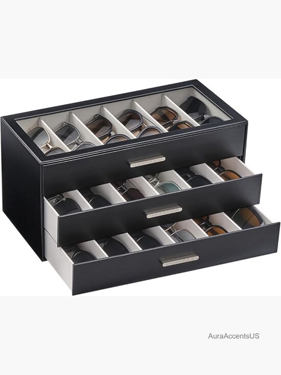 Sunglasses Storage Box with Clear Top Display Case 3-Layer 12-24 Slots main image 5